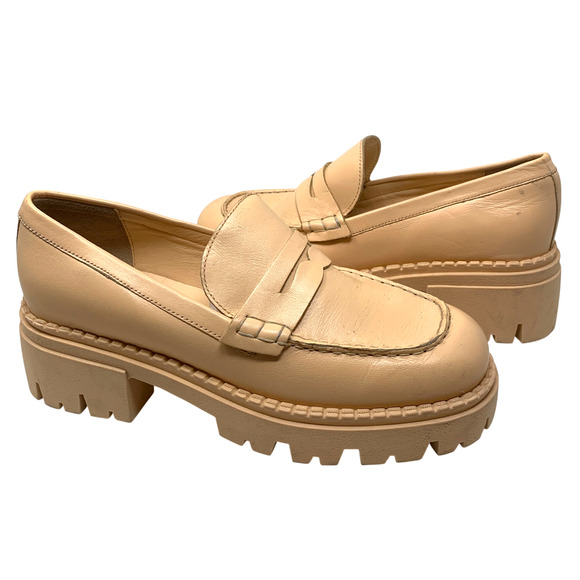 NEW Free People Lyra Lug Sole Tan Leather Loafers Chunky Platform Sz 39 NWOB - Picture 2 of 11